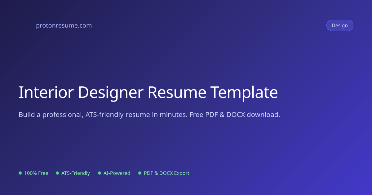 Interior Designer Resume Template | Free Download | Proton Resume